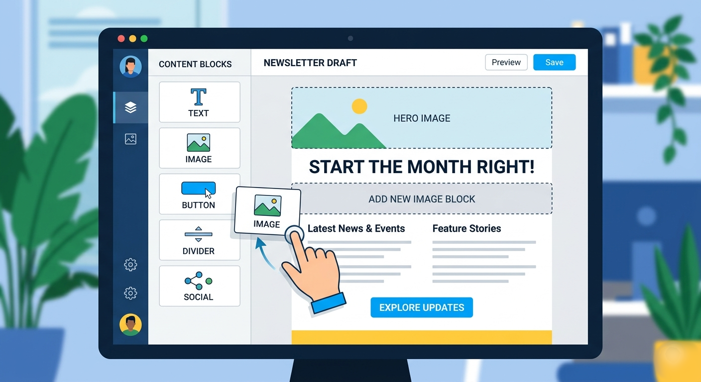 Moosend drag-and-drop email builder for creating professional campaigns without coding