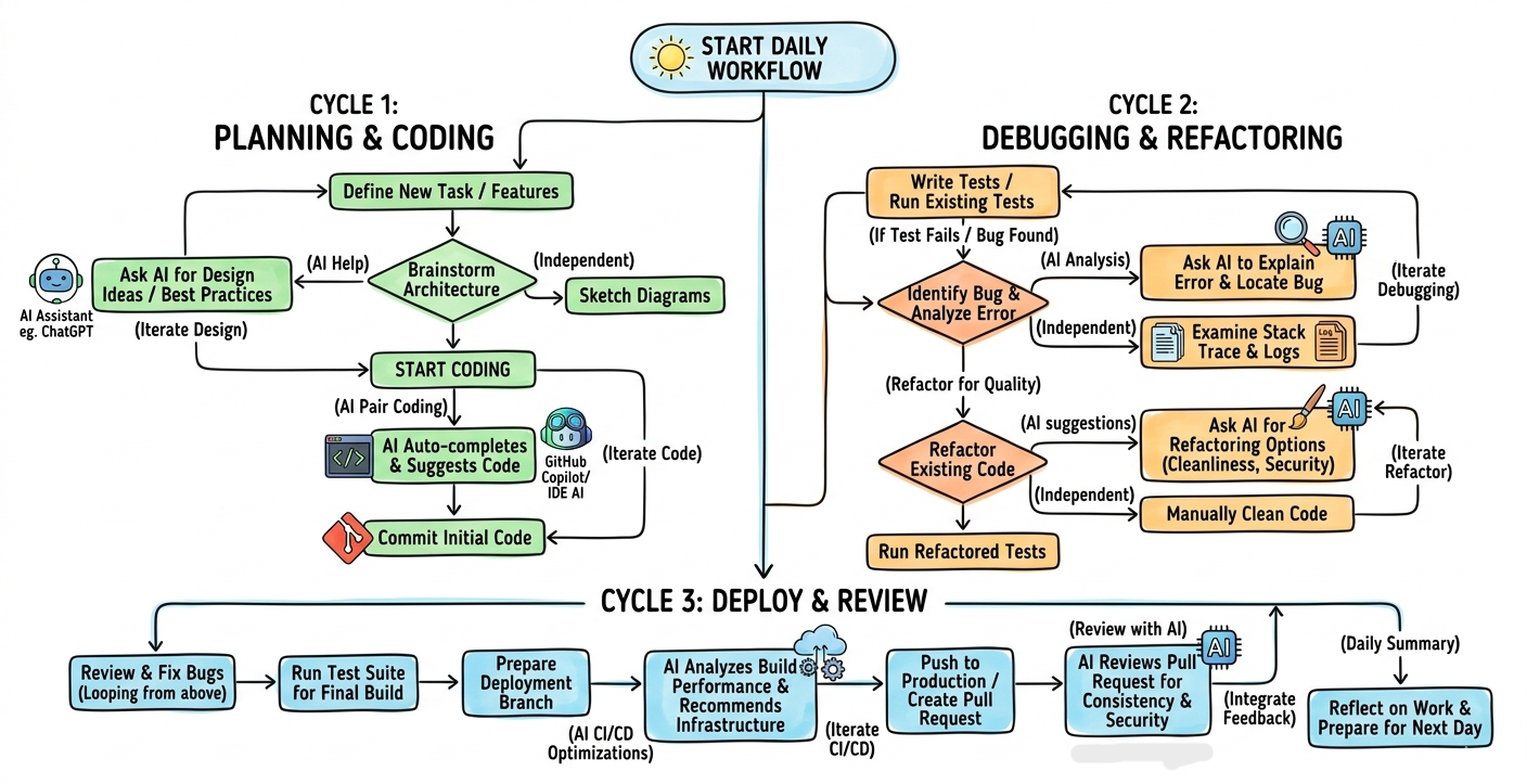 AI pair programming workflow diagram for software developers