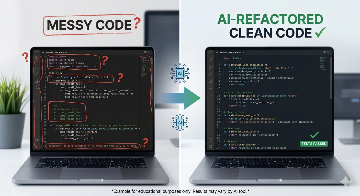 Before and after code refactoring with AI pair programming assistance