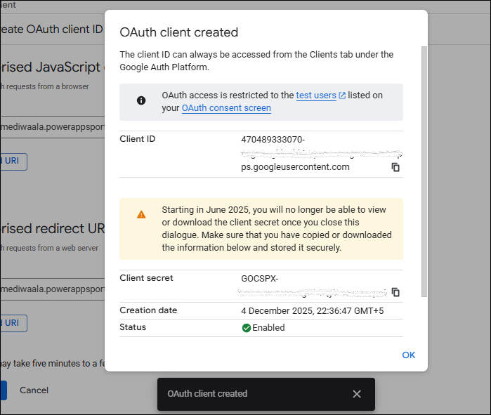 Client ID and Secret