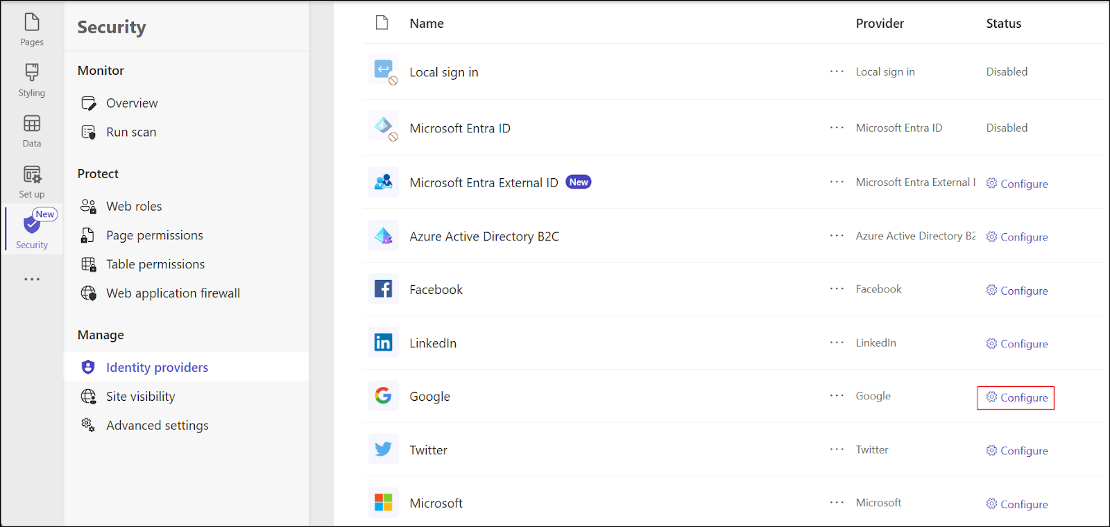 Identity Providers List