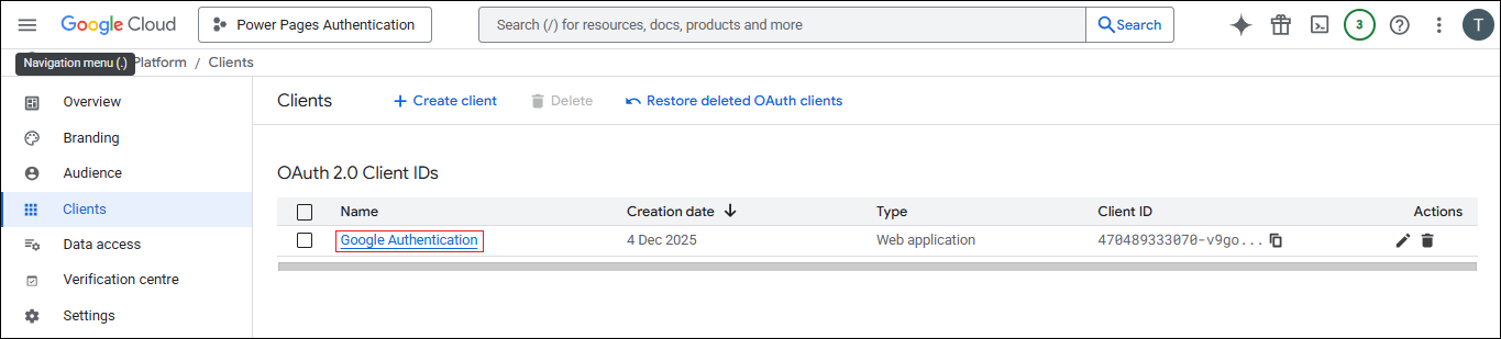 OAuth Clients List