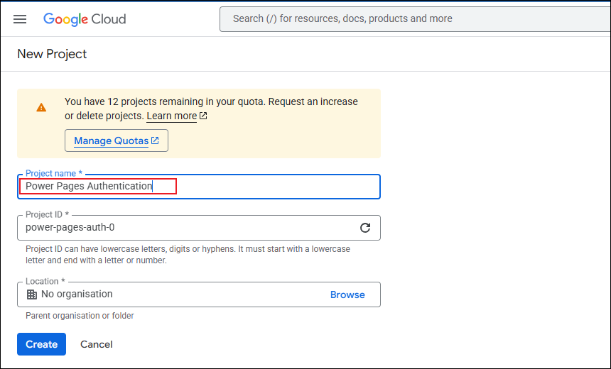 Create App in Google Cloud