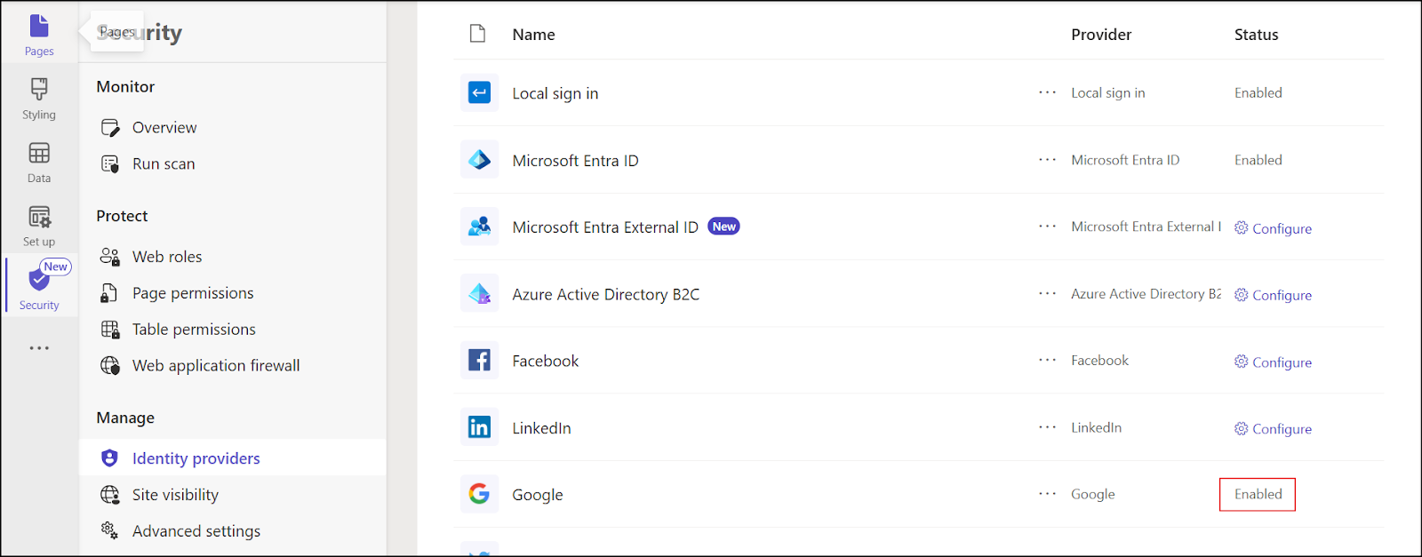 Google Provider Enabled