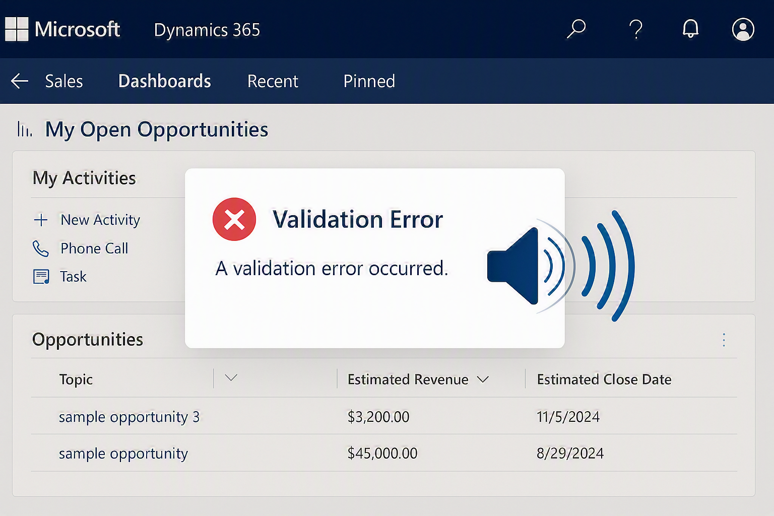 How to Play Sound Effects on Validation Errors in Dynamics 365 CE Using JavaScript